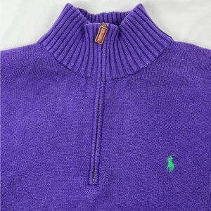 Polo Ralph Lauren Men’s Ribbed Purple w Green Horse 1/4 Zip Sweater - Size M